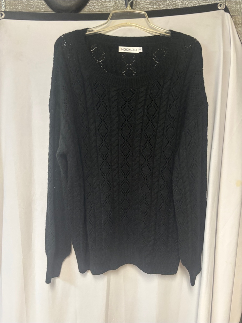 Women's Black Knit Sweater - Classic Openwork Design